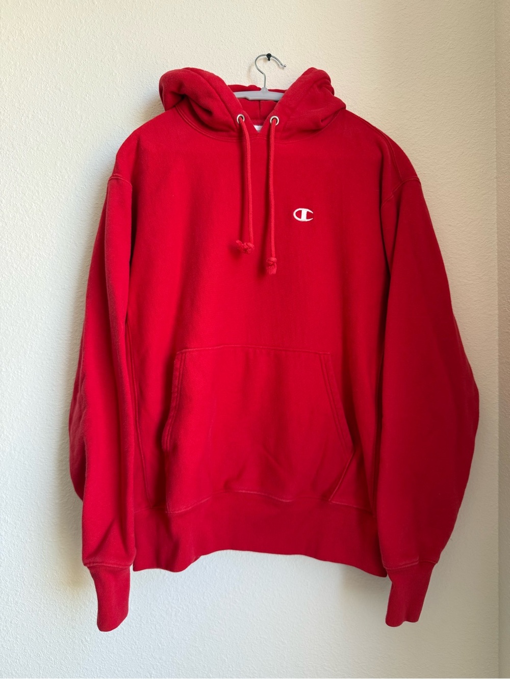 Men’s Champion Classic Red Reverse Weave Hoodie/ Hooded Pullover Sweatshirt